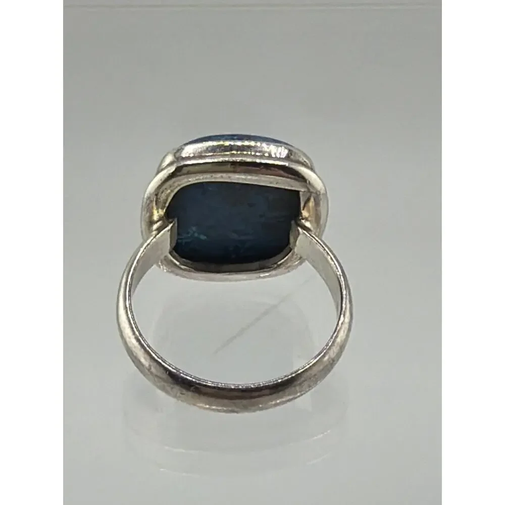 Cushion Cut Azurite Chrysocolla Sterling Silver Ring Artisan Jewelry 8.5